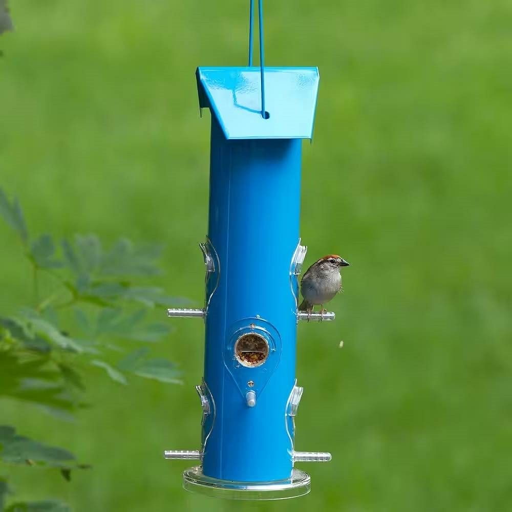 Outdoor Patio Garden 6-Perch Metal Tube Bird Feeder in Blue - Free Shipping