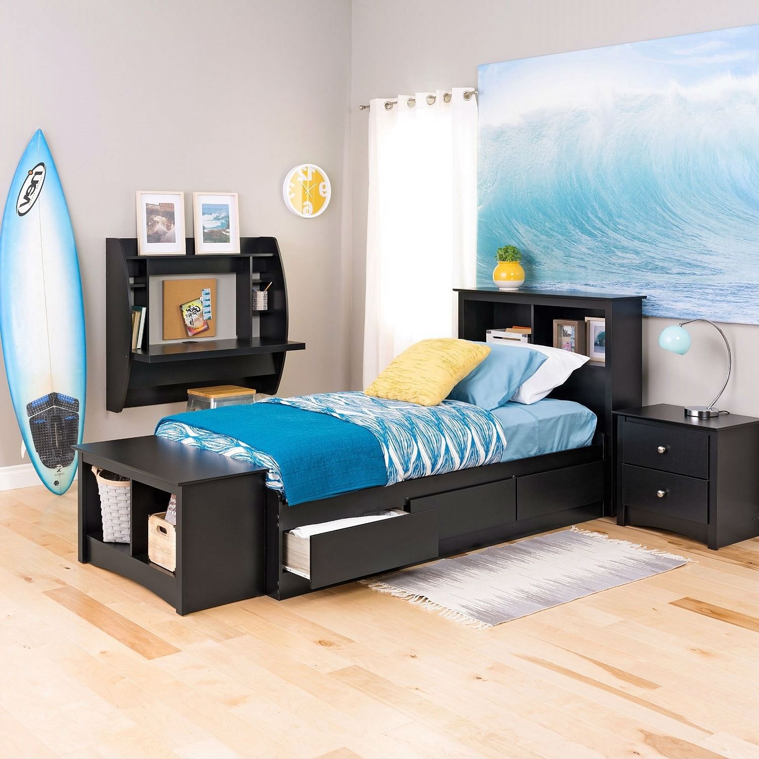 Modern Space Saving Wall Mounted Floating Laptop Desk in Black - Free Shipping