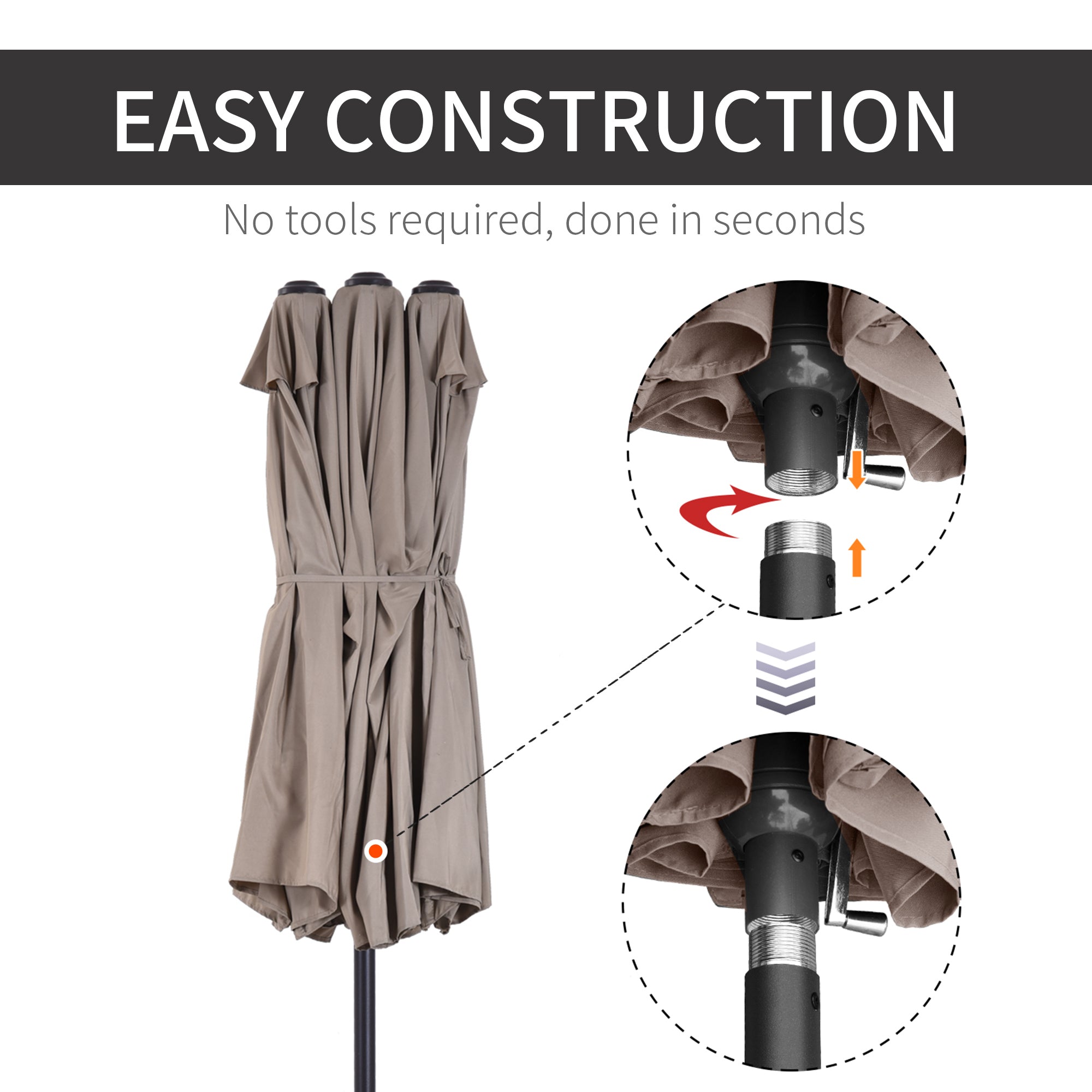 Outsunny 15' Outdoor Patio Umbrella with Twin Canopy Sunshade & Steel Table Umbrella with Lift Crank, Tan