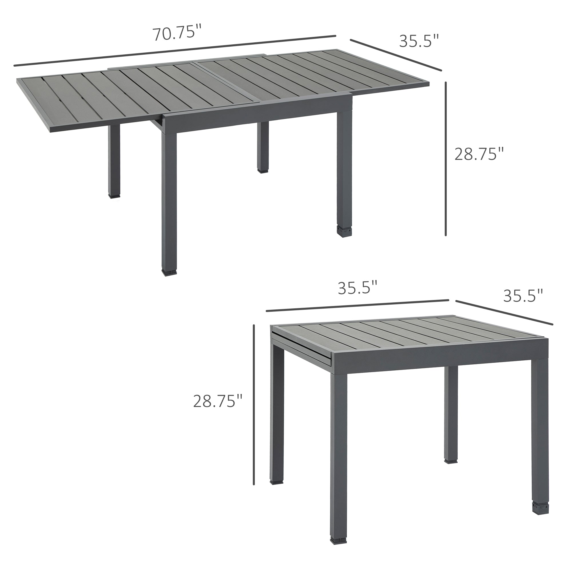 Outsunny Expandable Dining Table Metal Outdoor Slat Table for 4-6 Person Rectangular Garden Bistro Patio Table, Grey