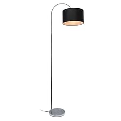 Mid-Century Modern Floor Lamp in Brushed Nickel Finish with Black Drum Shade - Free Shipping