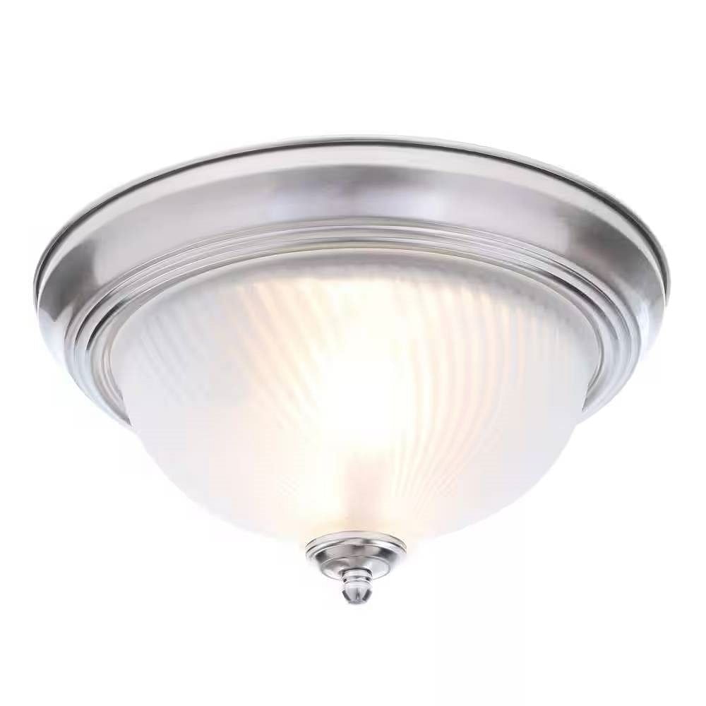 Round 11-inch Brushed Nickel Flush Mount Ceiling Light with Frosted Glass Shade - Free Shipping