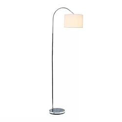 Modern Mid-Century Floor Lamp in Brushed Nickel Finish with White Drum Shade - Free Shipping