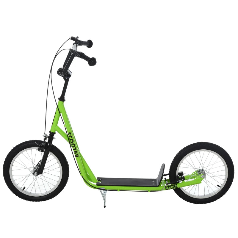 Aosom Kids Kick Scooter for 5+ Year Old, Kids Ride on Toy w/ 16'' Inflatable Wheel Dual Brakes, Green