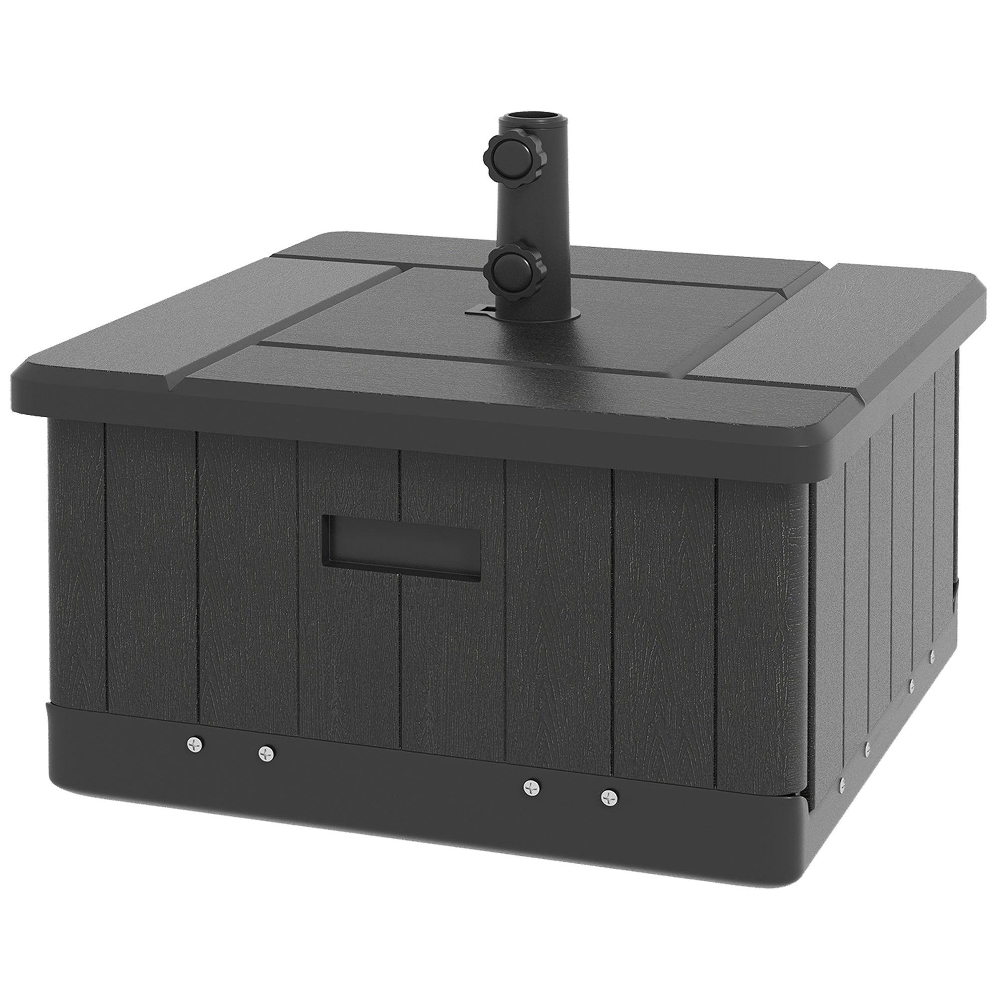 Outsunny 3-in-1 Outdoor Umbrella Base with Wheels and Handles, End Table, Flower Box Planter with Hole, 176 lbs. Capacity, Black