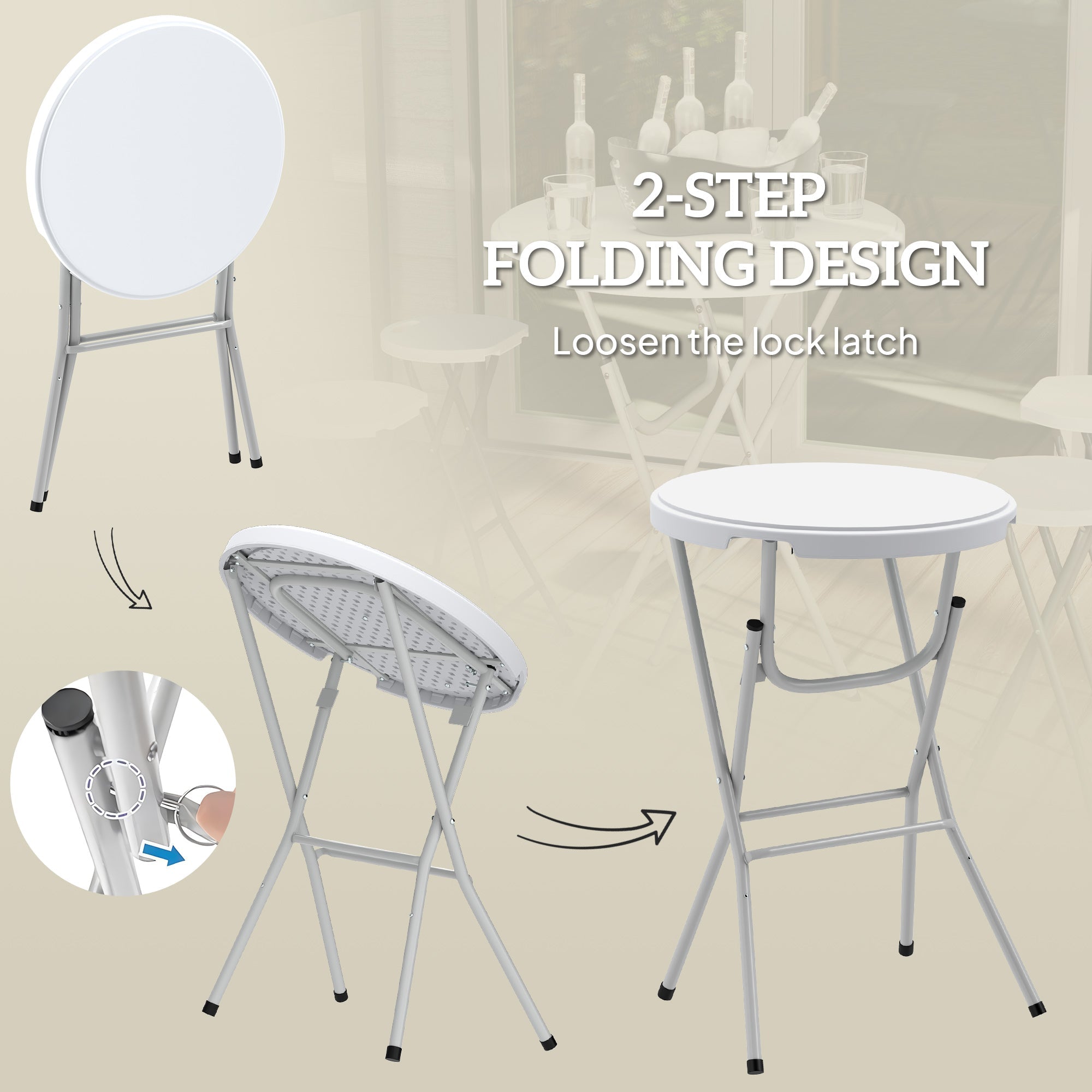Outsunny 31.5" Bar Height Patio Table, Outdoor Bar Folding Table with HDPE Top, Locking Steel Legs for Party, Camping, White