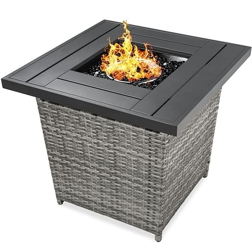 50,000 BTU Grey Wicker LP Gas Propane Fire Pit w/ Faux Wood Tabletop and Cover - Free Shipping