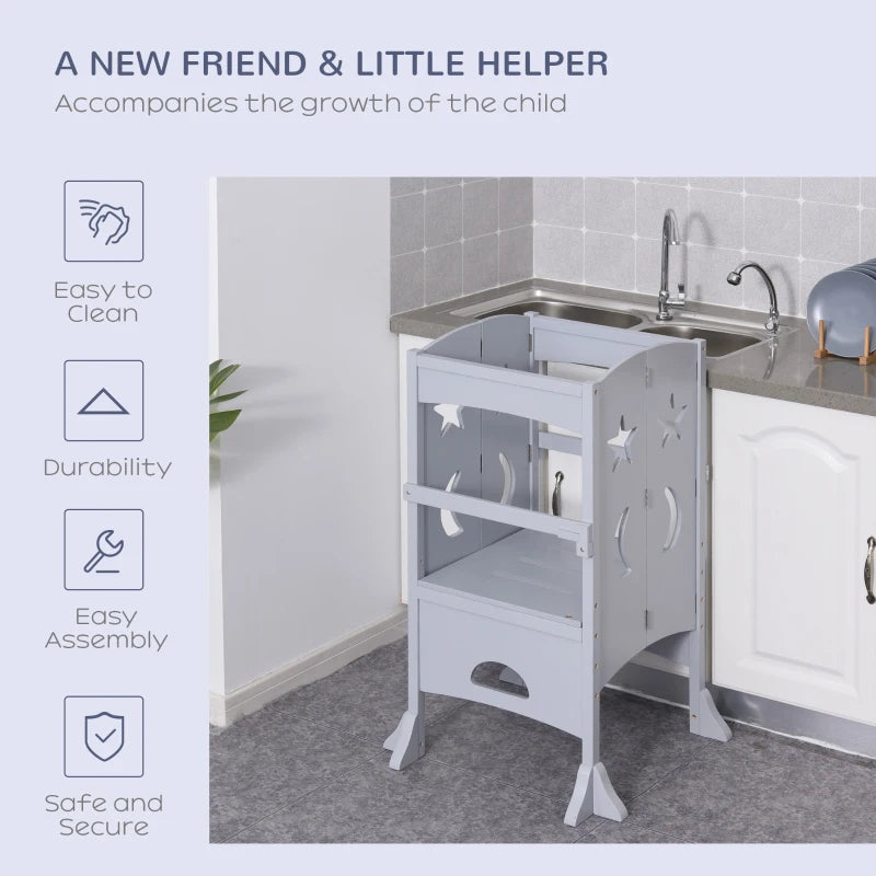 Qaba Step Stool with Safety Rail and Support Handles Kitchen Counter Step-up Helper