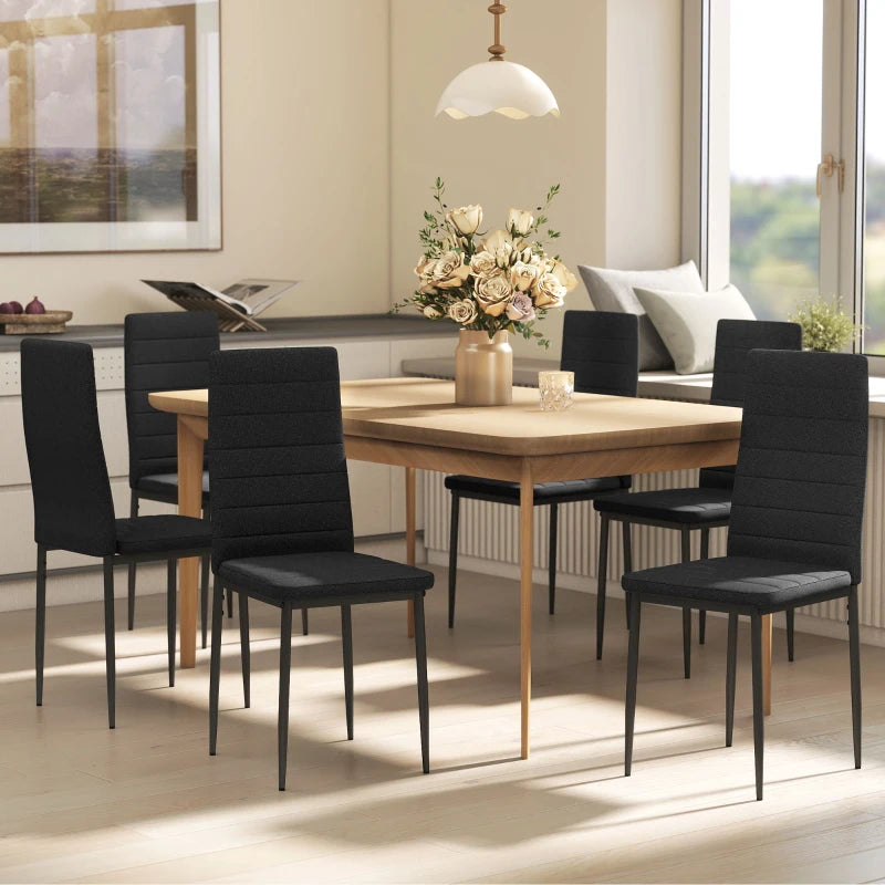 High Back Dining Chairs, Modern Upholstered Linen Fabric Accent Chairs with Metal Legs for Kitchen, Set of 6, Black