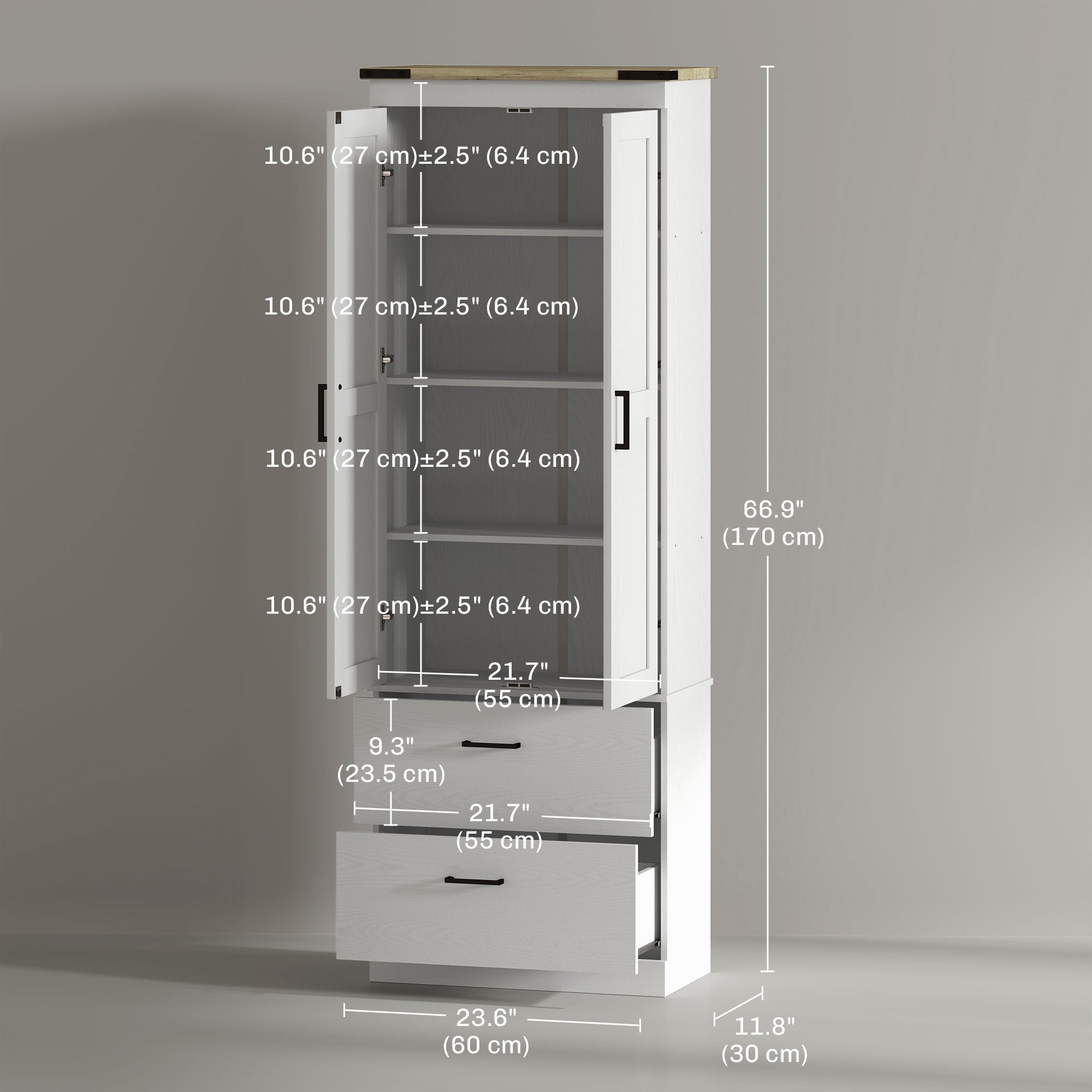 HOMCOM 67" Tall Kitchen Pantry Storage Cabinet, Kitchen Pantry Cabinet with Doors, Drawers and Adjustable Shelves, Cream White