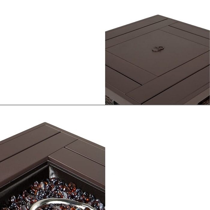 Brown Resin Wicker Fire Pit LP Gas Propane w/ Faux Wood Tabletop and Cover - Free Shipping