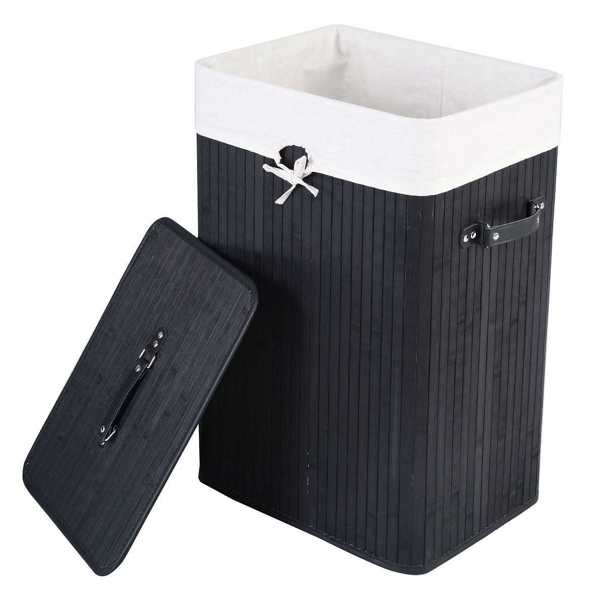 Black Bamboo Laundry Hamper with Removable Liner - Free Shipping