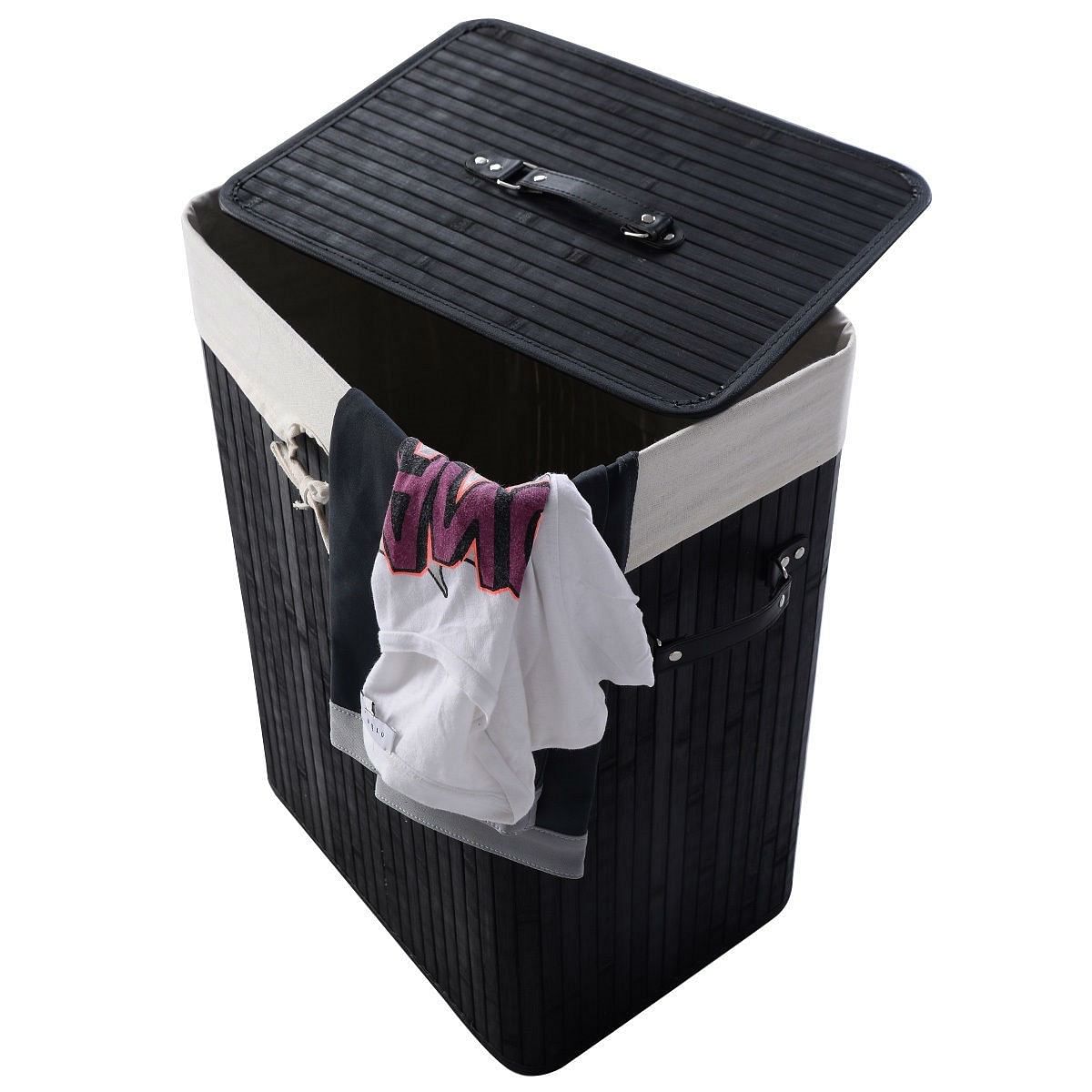 Black Bamboo Laundry Hamper with Removable Liner - Free Shipping