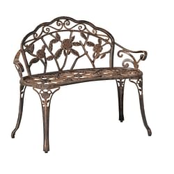 Outdoor Patio Garden Bench with Backrest in Antique Bronze Metal Finish - Free Shipping