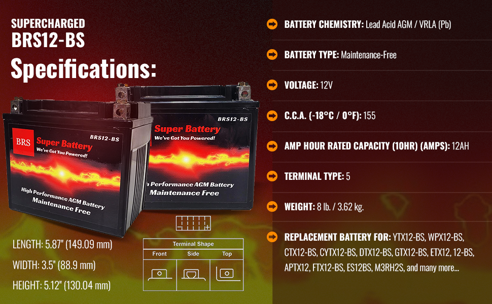 BRS12-BS 12v 12AH 155CCA 30 Day Warranty
