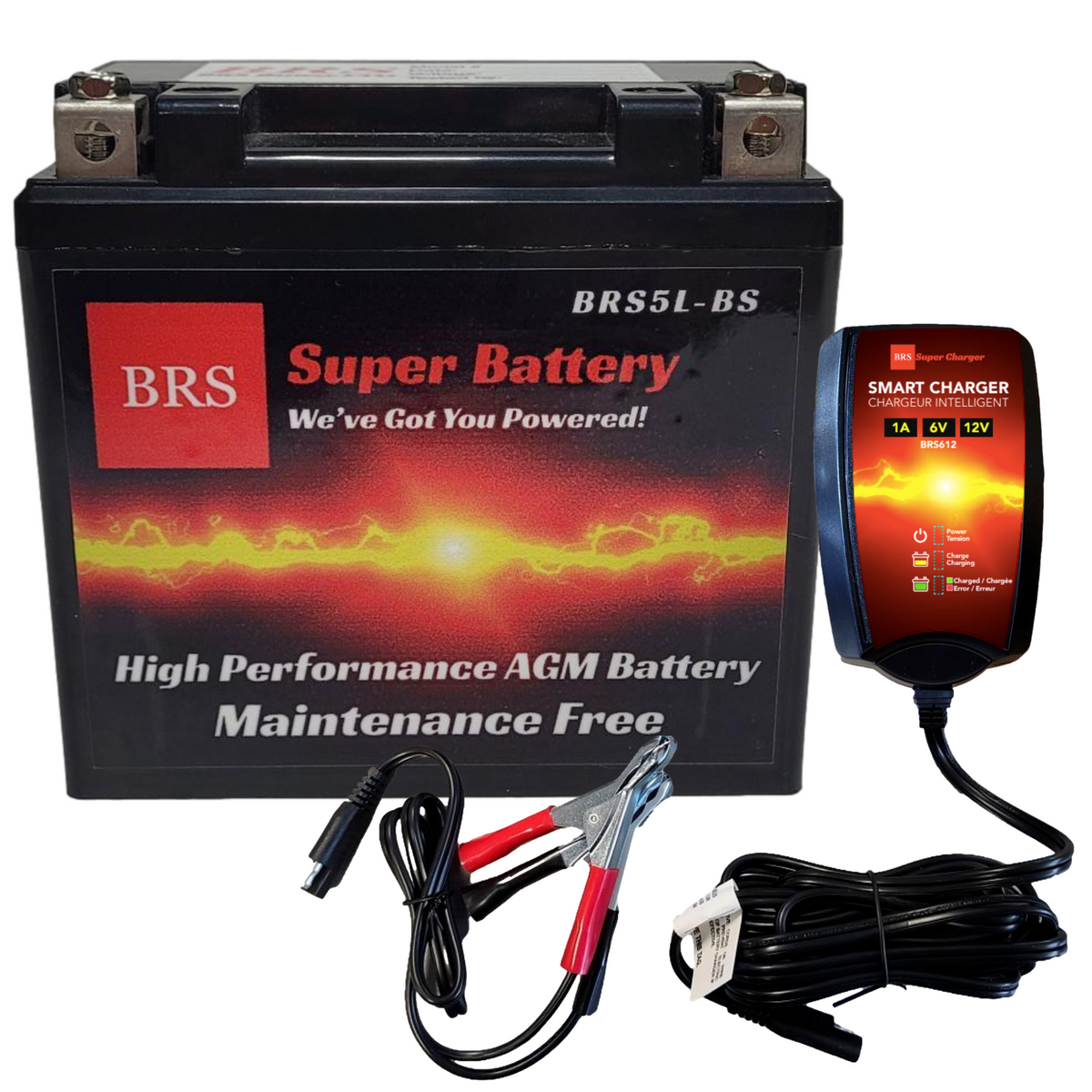 BRS5L-BS BS 30 Day Warranty Battery & Smart Charger / Maintainer Combo Bundle Kit