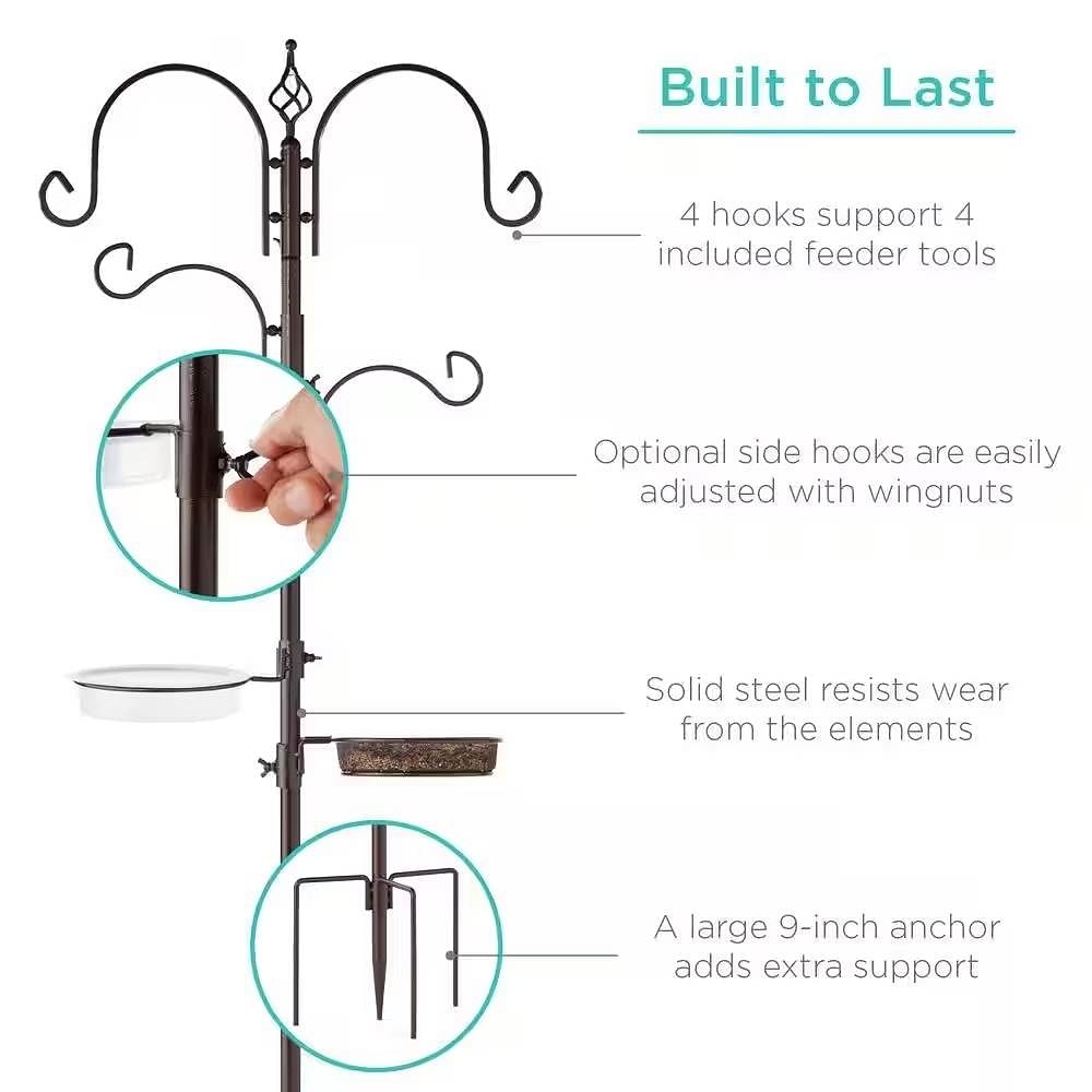 Complete Bird Feeder Set with Bronze Metal Stand Suet Water Bowl Tube and Tray - Free Shipping