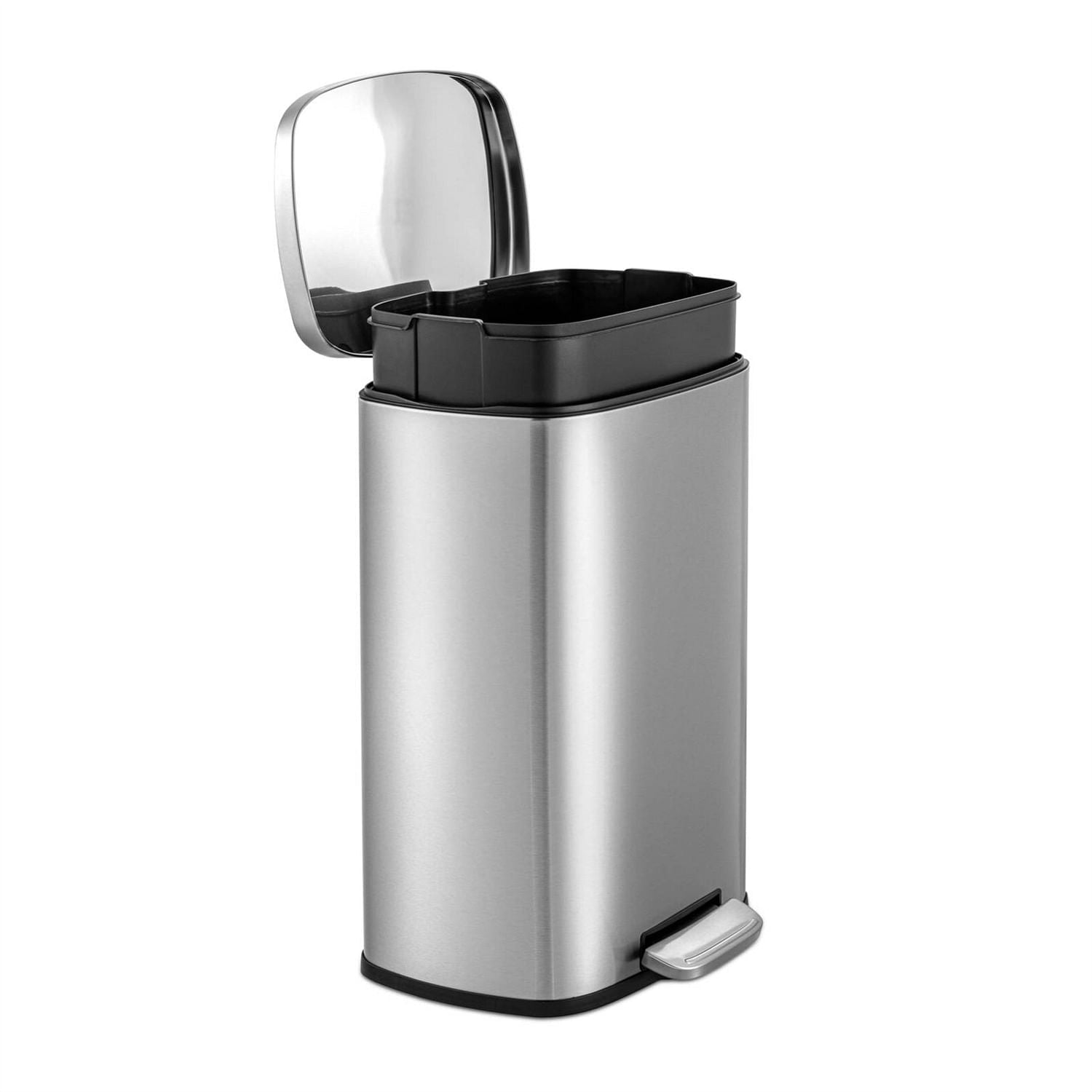 13 Gallon Brushed Stainless Steel Kitchen Trash Can with Step Open Lid - Free Shipping