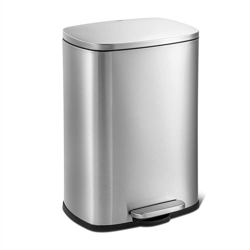 13 Gallon Brushed Stainless Steel Kitchen Trash Can with Step Open Lid - Free Shipping