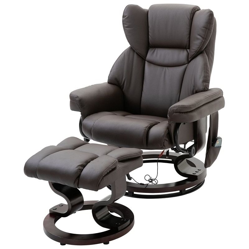 Adjustable Brown Faux Leather Remote Massage Recliner Chair w/ Ottoman - Free Shipping