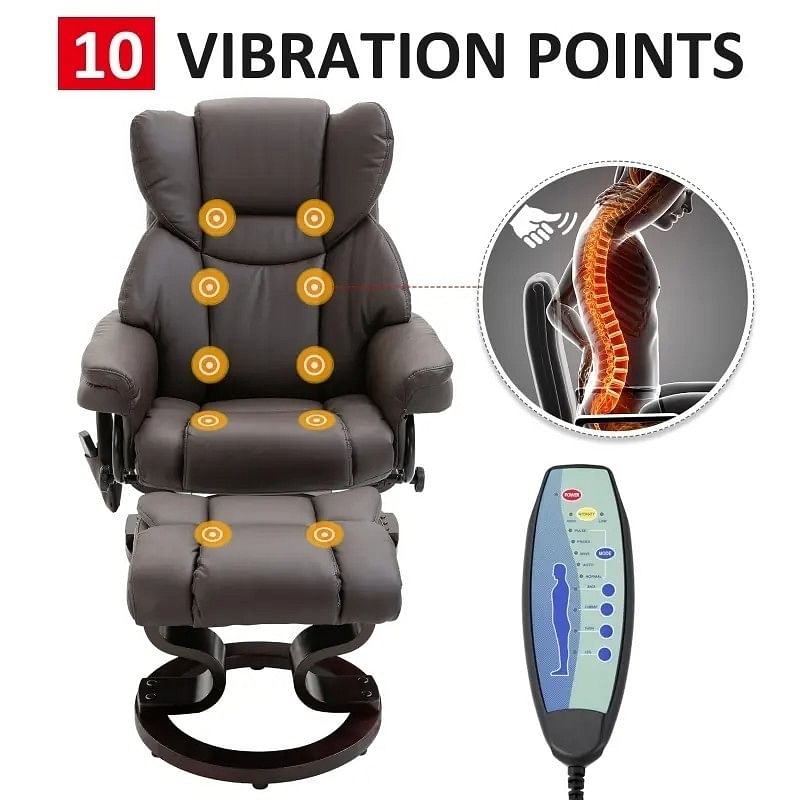 Adjustable Brown Faux Leather Remote Massage Recliner Chair w/ Ottoman - Free Shipping