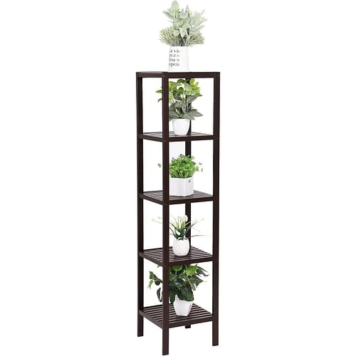 Brown Bamboo Wood 4-Shelf Versatile Storage Unit Rack Narrow Bookcase - Free Shipping