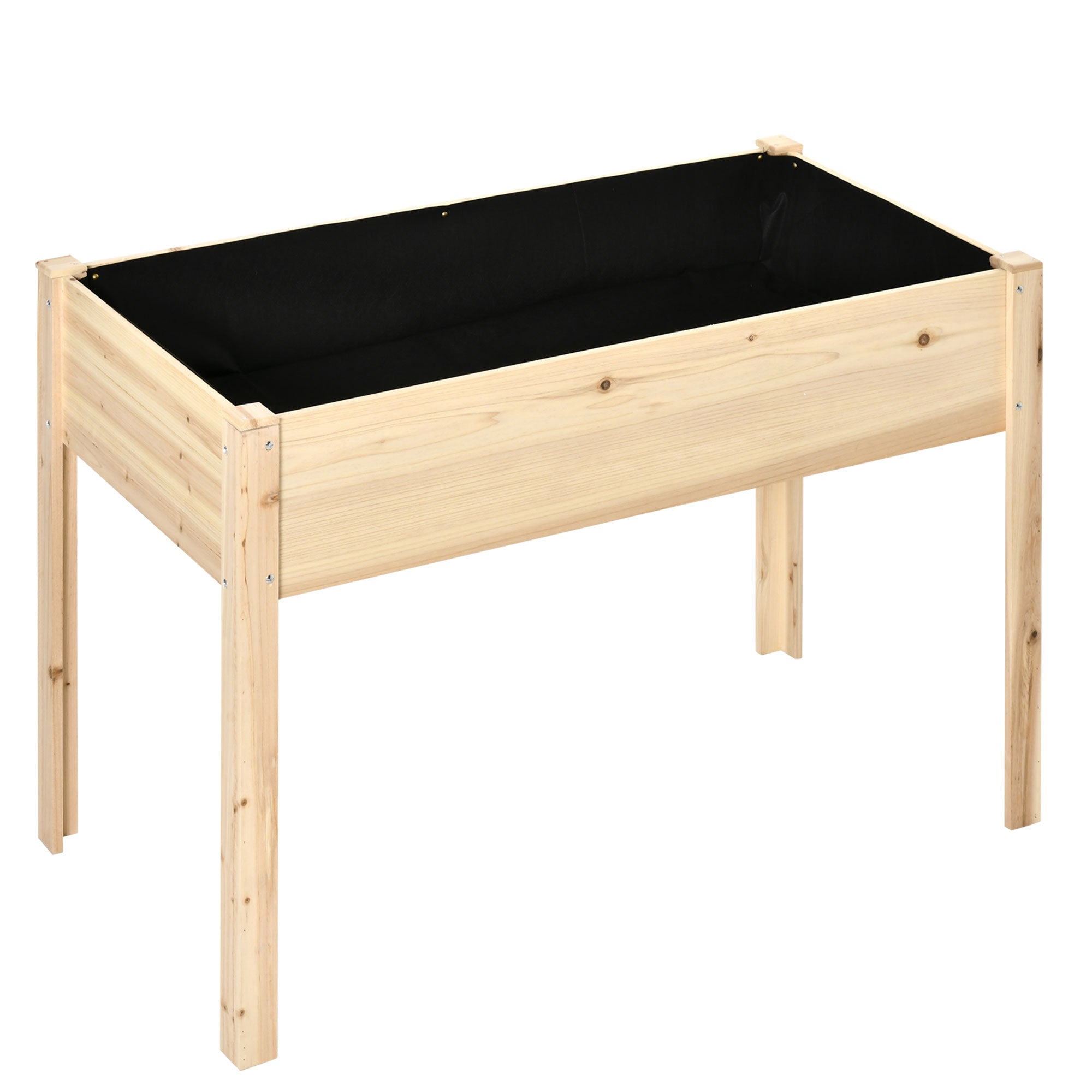 Outsunny Raised Garden Bed Wood Planter Box 46'' x 24'' for Vegetables Flowers Herbs Elevated Non-Woven Fabric