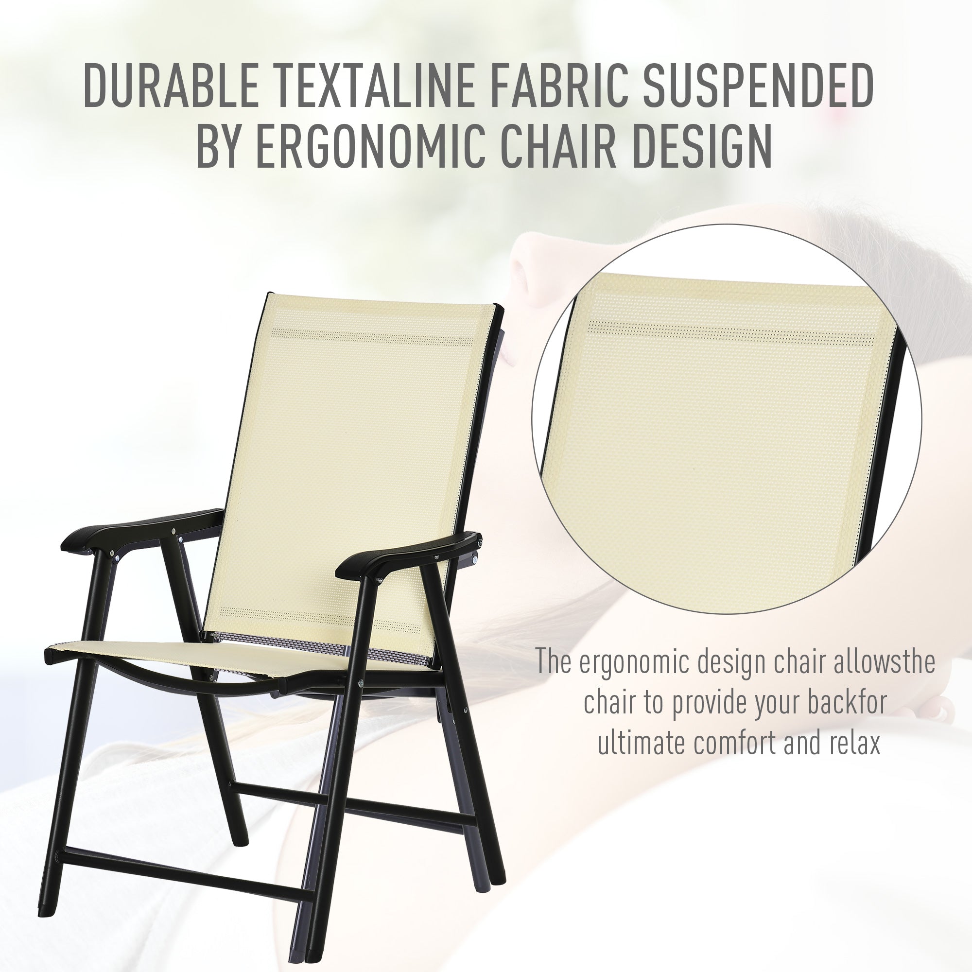 Outsunny Folding Outdoor Dining Chairs Set of 2 Patio Texteline Steel Frame Park Seat