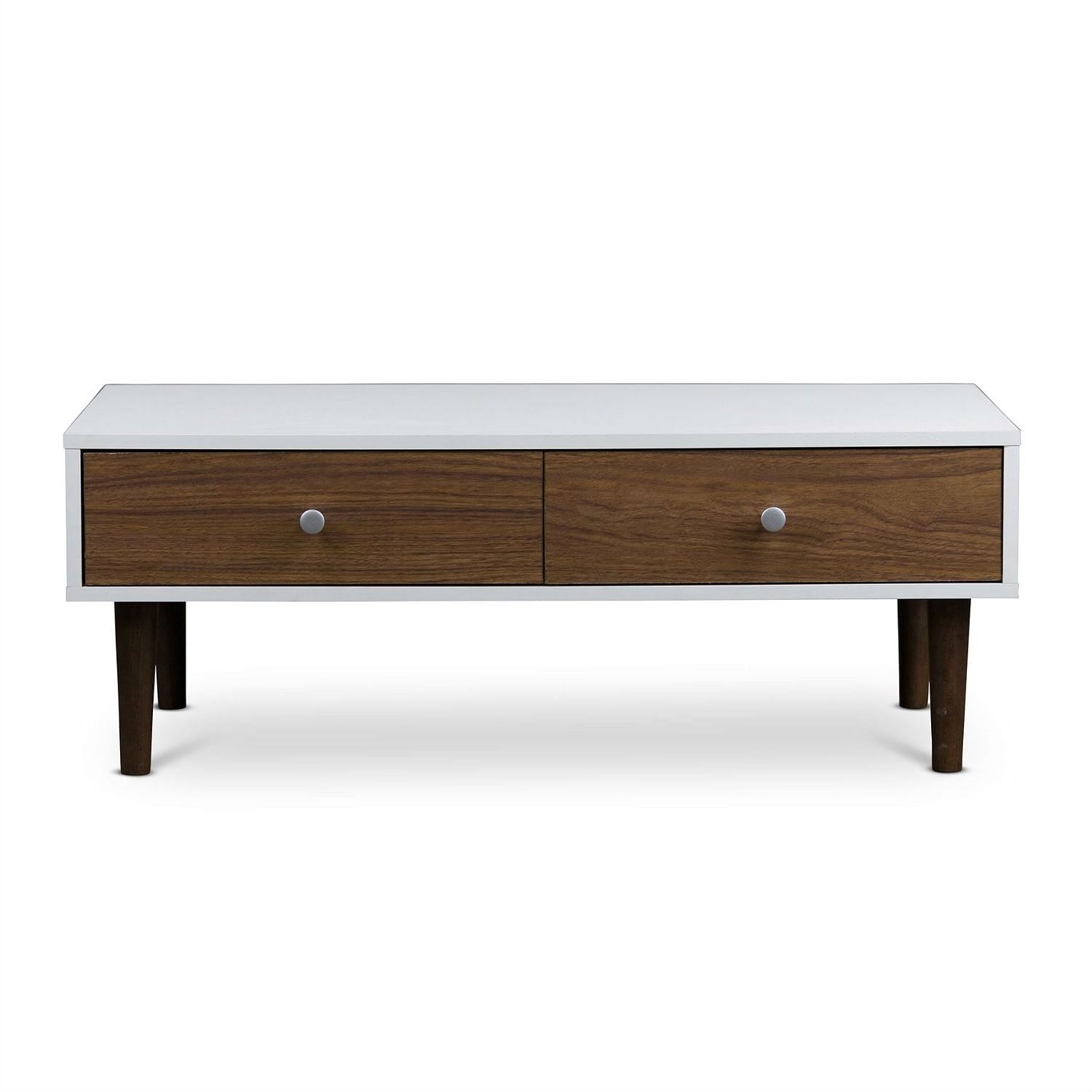 Modern Mid-Century Style White Wood Coffee Table with 2 Drawers - Free Shipping