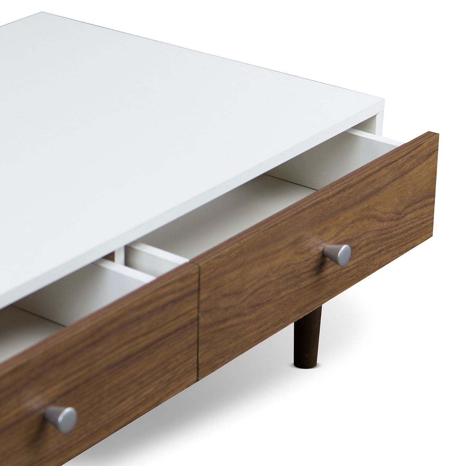 Modern Mid-Century Style White Wood Coffee Table with 2 Drawers - Free Shipping