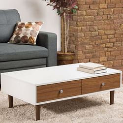 Modern Mid-Century Style White Wood Coffee Table with 2 Drawers - Free Shipping
