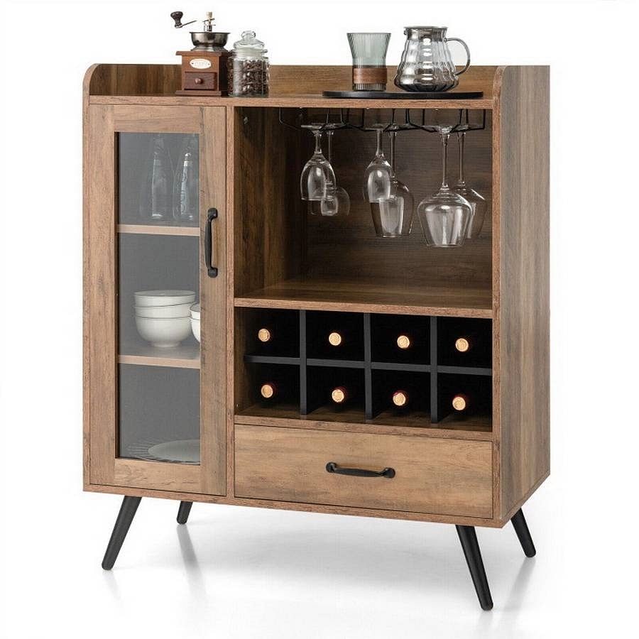 Mid-Century Modern Sideboard Wood Buffet Cabinet Wine Rack and Glass Storage - Free Shipping