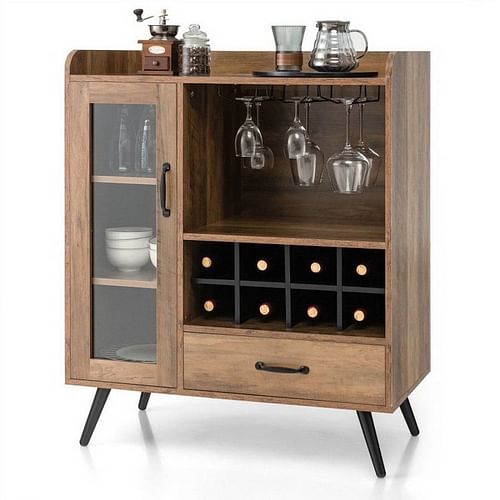 Mid-Century Modern Sideboard Wood Buffet Cabinet Wine Rack and Glass Storage - Free Shipping