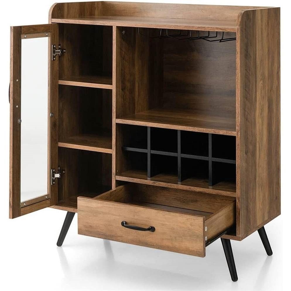 Mid-Century Modern Sideboard Wood Buffet Cabinet Wine Rack and Glass Storage - Free Shipping