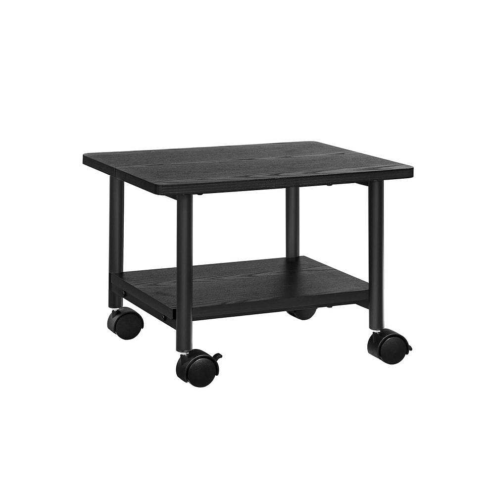 Industrial Black Metal Wood Low-Profile Printer Stand with Bottom Paper Shelf - Free Shipping