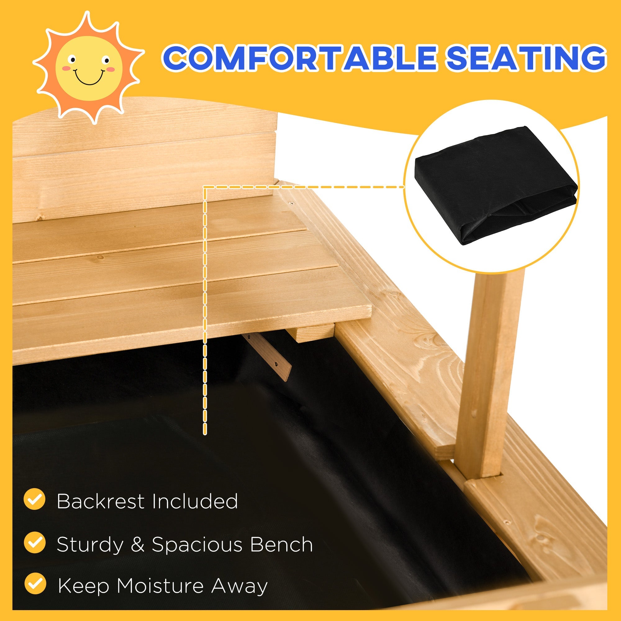 Outsunny Kids Sandbox Wooden with Cover Adjustable Canopy Foldable Bench Seats Sand Play Light Brown