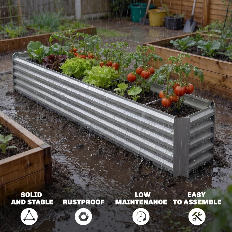 8 x 1.3 x 1.5ft Galvanized Raised Garden Bed, Reinforced Outdoor Planter Box with Open Bottom, Silver