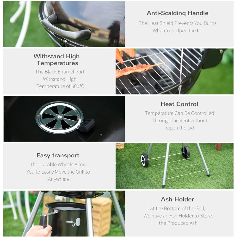 Portable Kettle Charcoal Grill for Outdoor Grilling Heat Control BBQ Barbecue