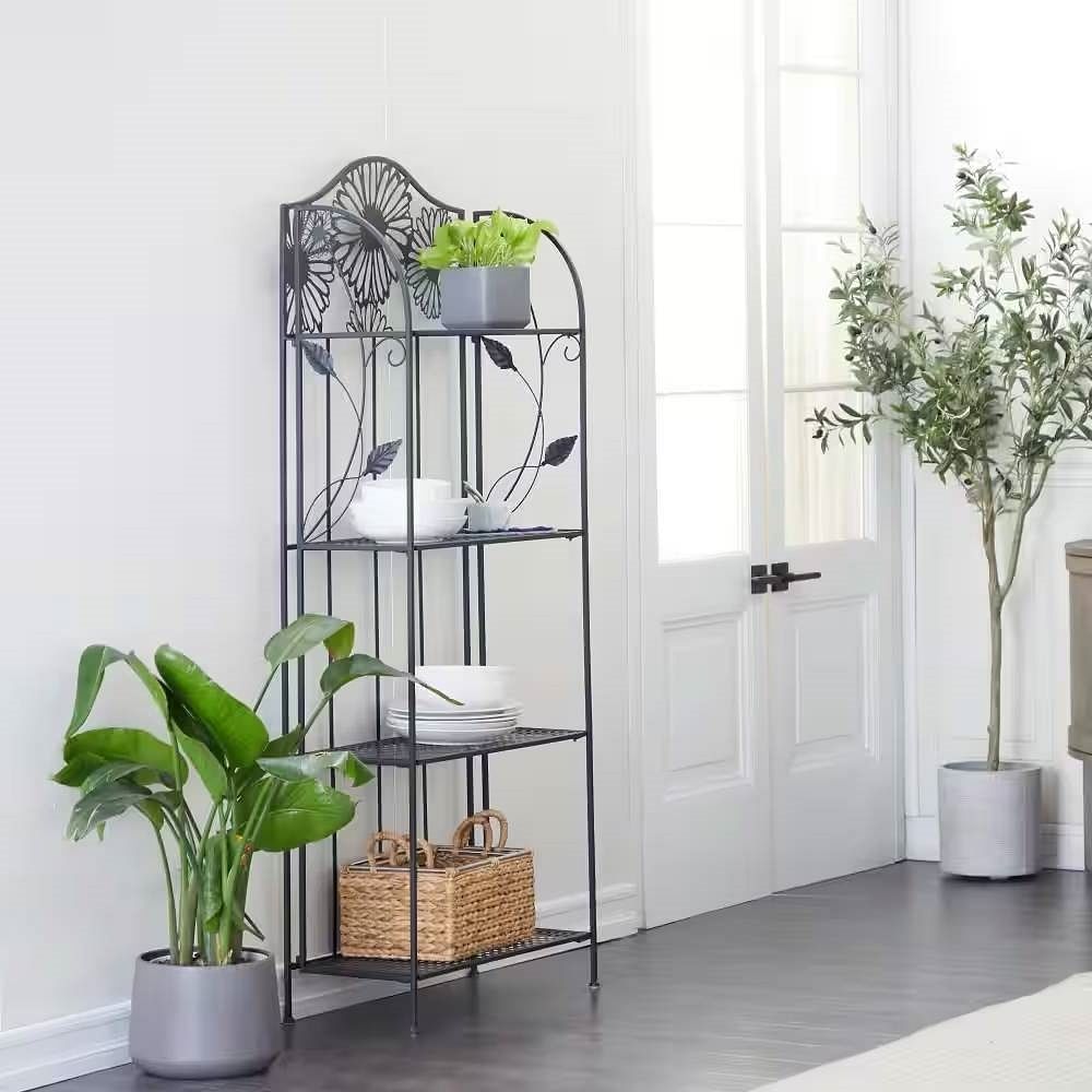 Black Metal 4-Shelf Kitchen Dining Bakers Rack Plant Stand Bookcase Storage Unit - Free Shipping