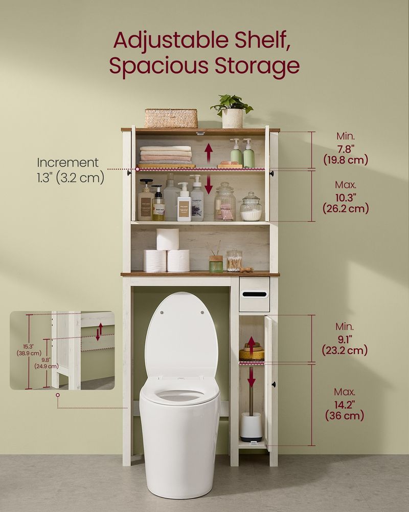 VASAGLE Over-the-Toilet Storage Cabinet with Barn Doors and Adjustable Shelves