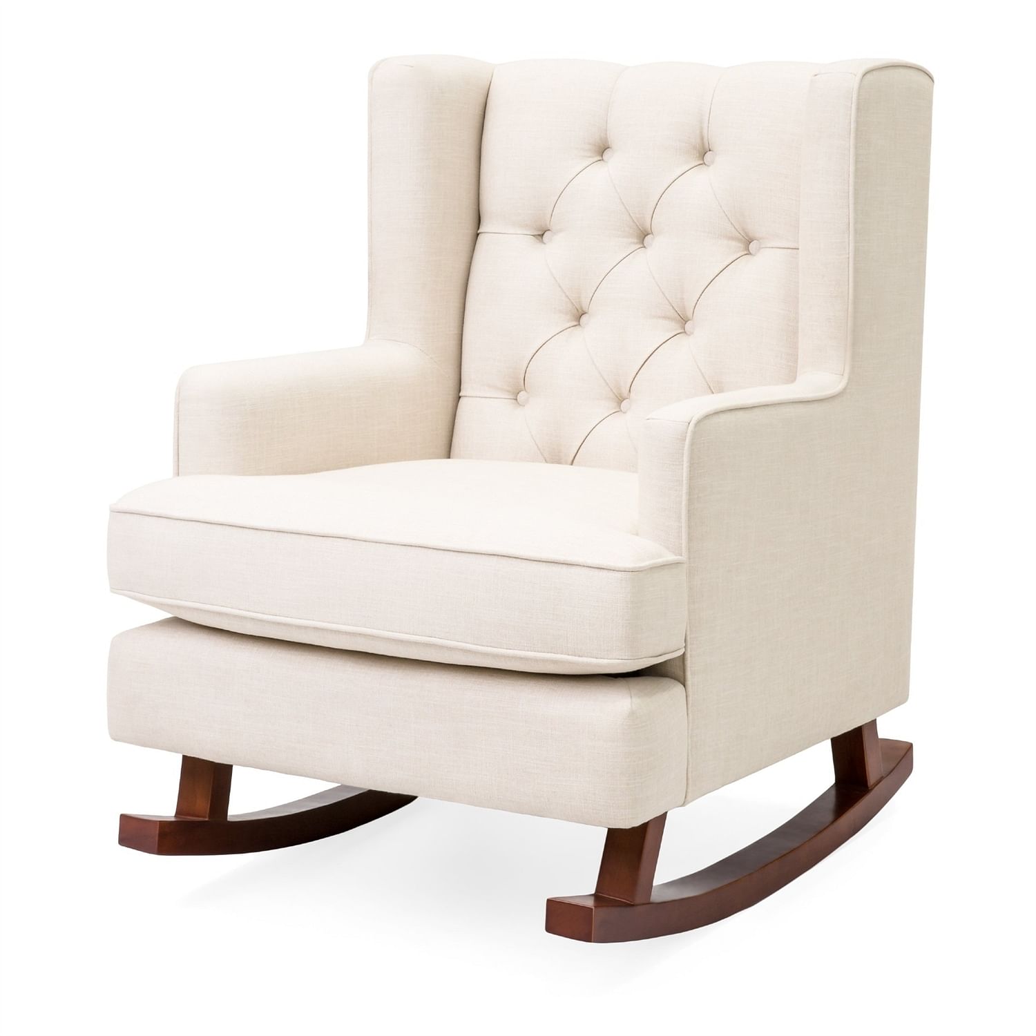 Beige Soft Tufted Upholstered Wingback Rocker Rocking Chair - Free Shipping