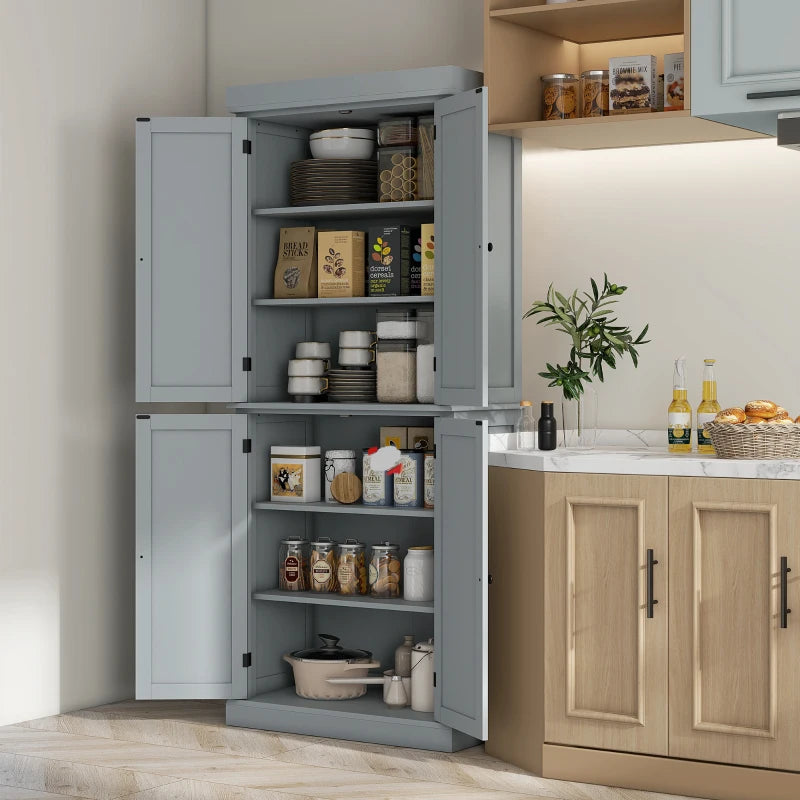 72.5" Freestanding Kitchen Pantry Cabinet with 4 Doors, Grey