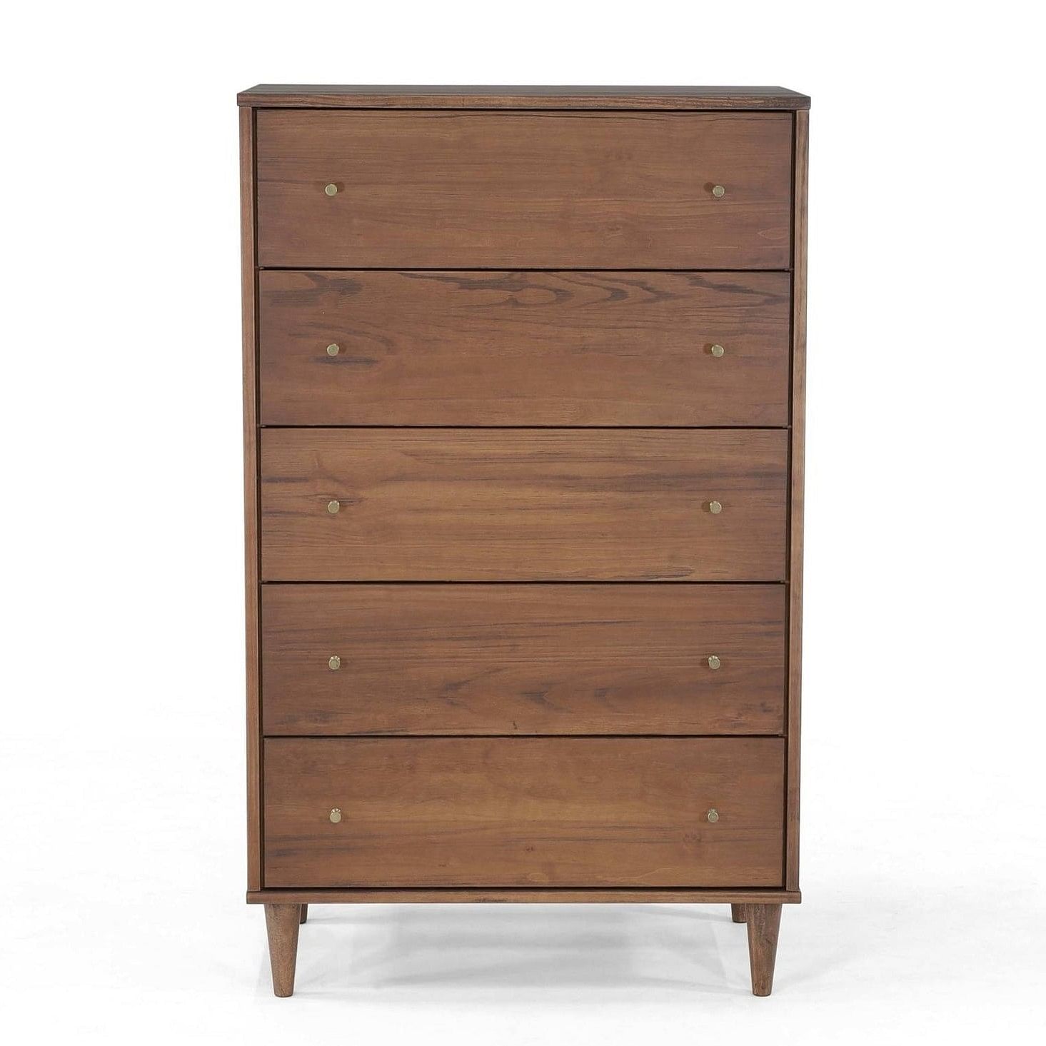 Farmhouse Rustic Walnut Mid Century 5 Drawer Chest - Free Shipping