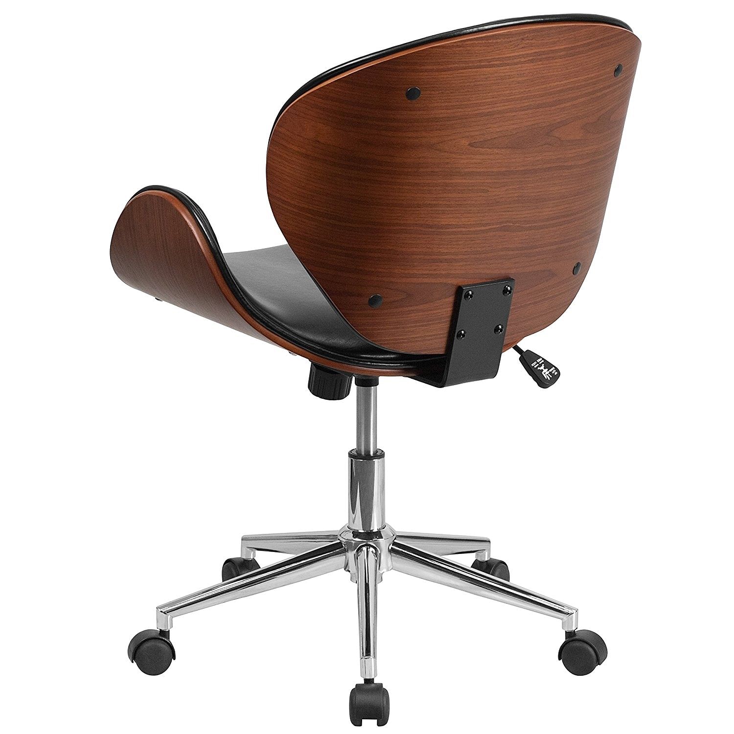 Mid-Back Walnut / Black Faux Leather Office Chair with Curved Bentwood Seat - Free Shipping