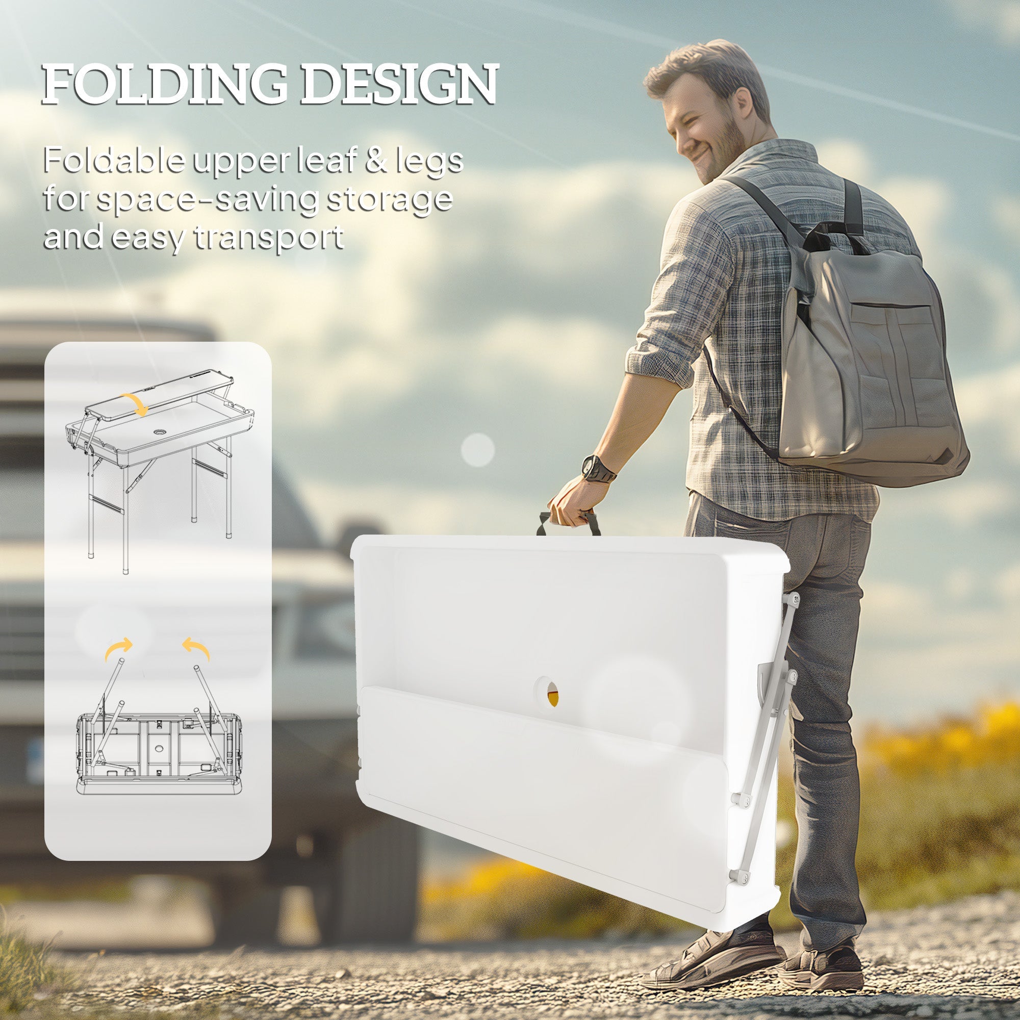 Outsunny 3.5ft Folding Ice Cooler Table with Drain, 2-Tier Party Cooler Table Outdoor Cooler Table with Shelf, Patio Cooler Table for Party Picnic BBQ Camping Wedding, White