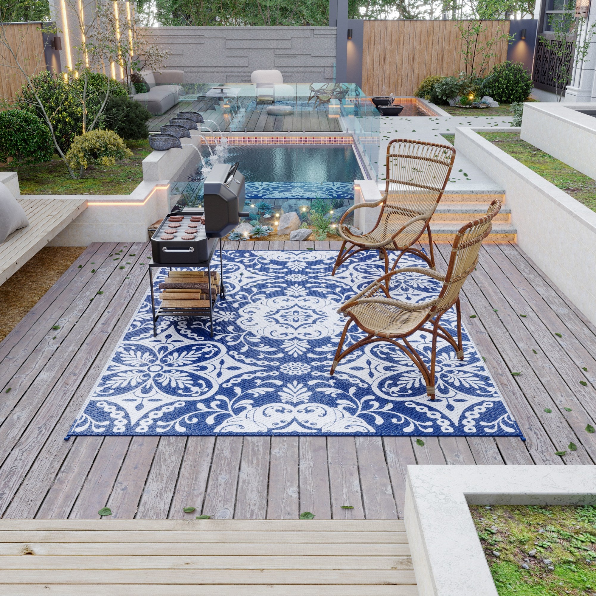 Outsunny 9' x 12' Portable Outdoor Rug Reversible Waterproof Mat with Carry Bag for RV Backyard Deck Blue