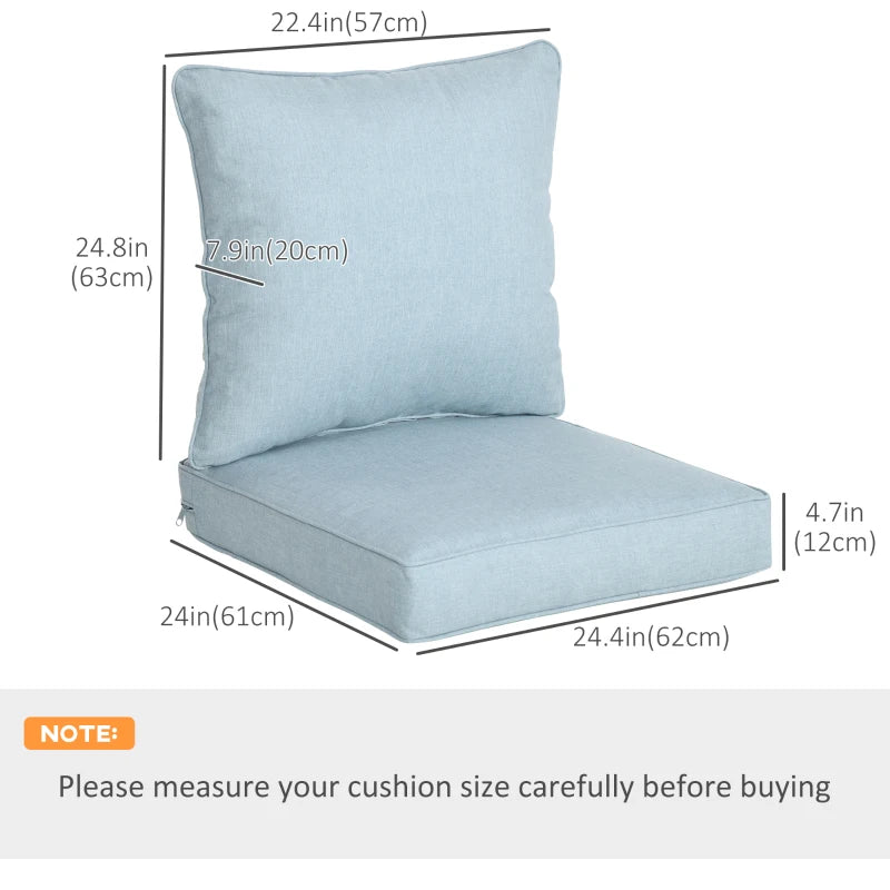 Patio Chair Cushions, Thick Deep Seat Outdoor Seat Cushion with Back Cushion, Light Blue