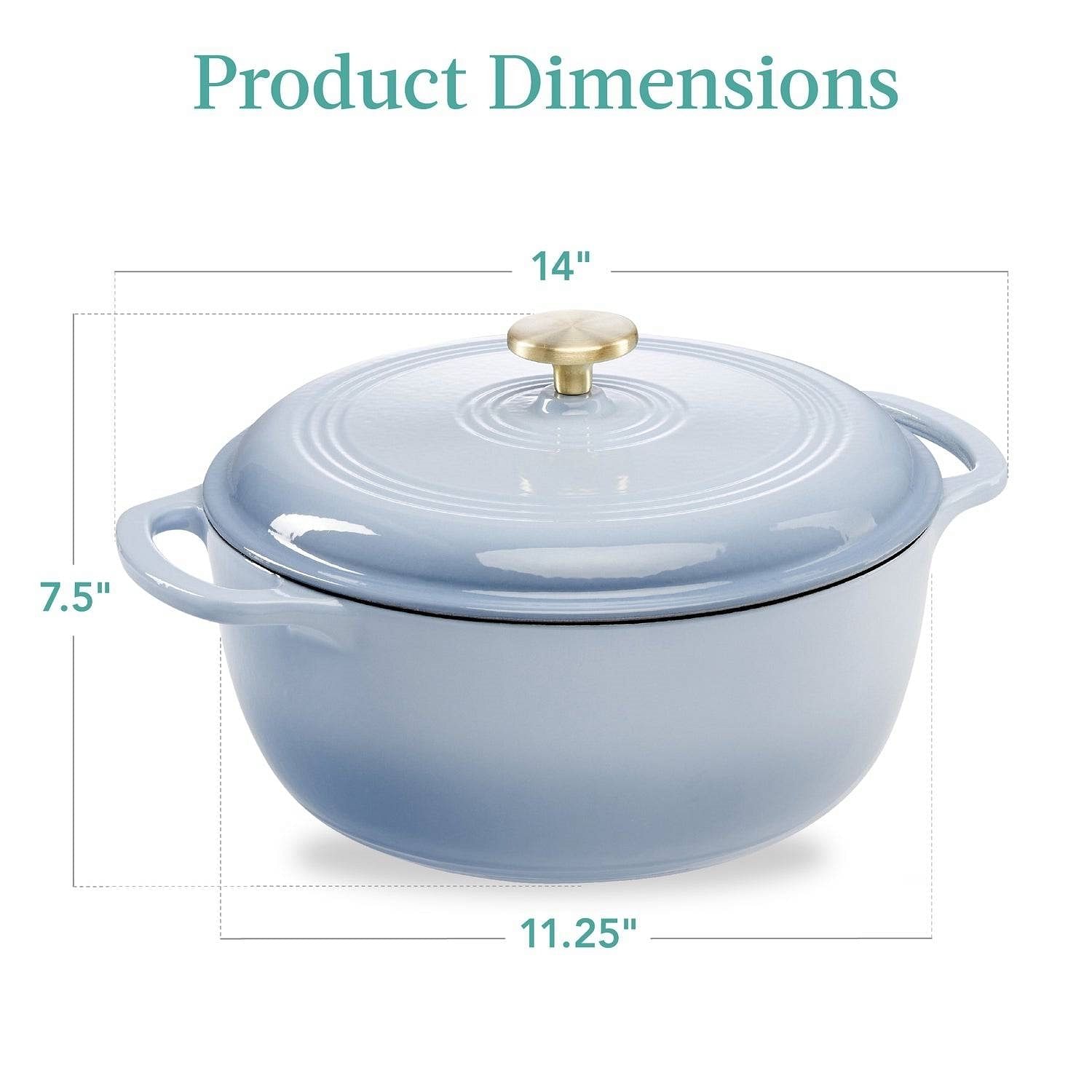 6 Quart Large Baby Blue Enamel Cast-Iron Dutch Oven Kitchen Cookware - Free Shipping