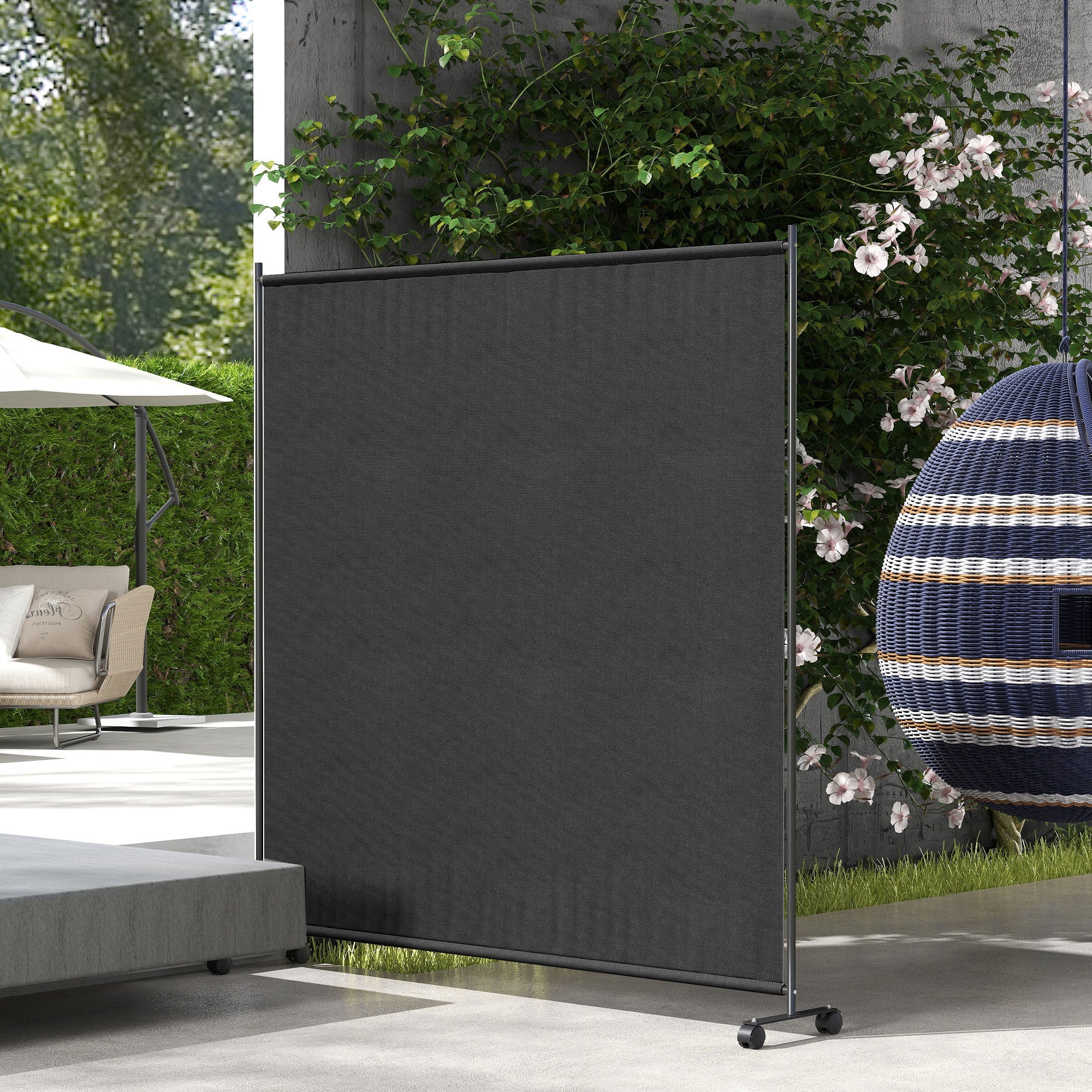 Outsunny Outdoor Room Divider with Castor Wheels, Rolling Privacy Screen for Patio Backyard Pool Hot Tub, 6ft Tall