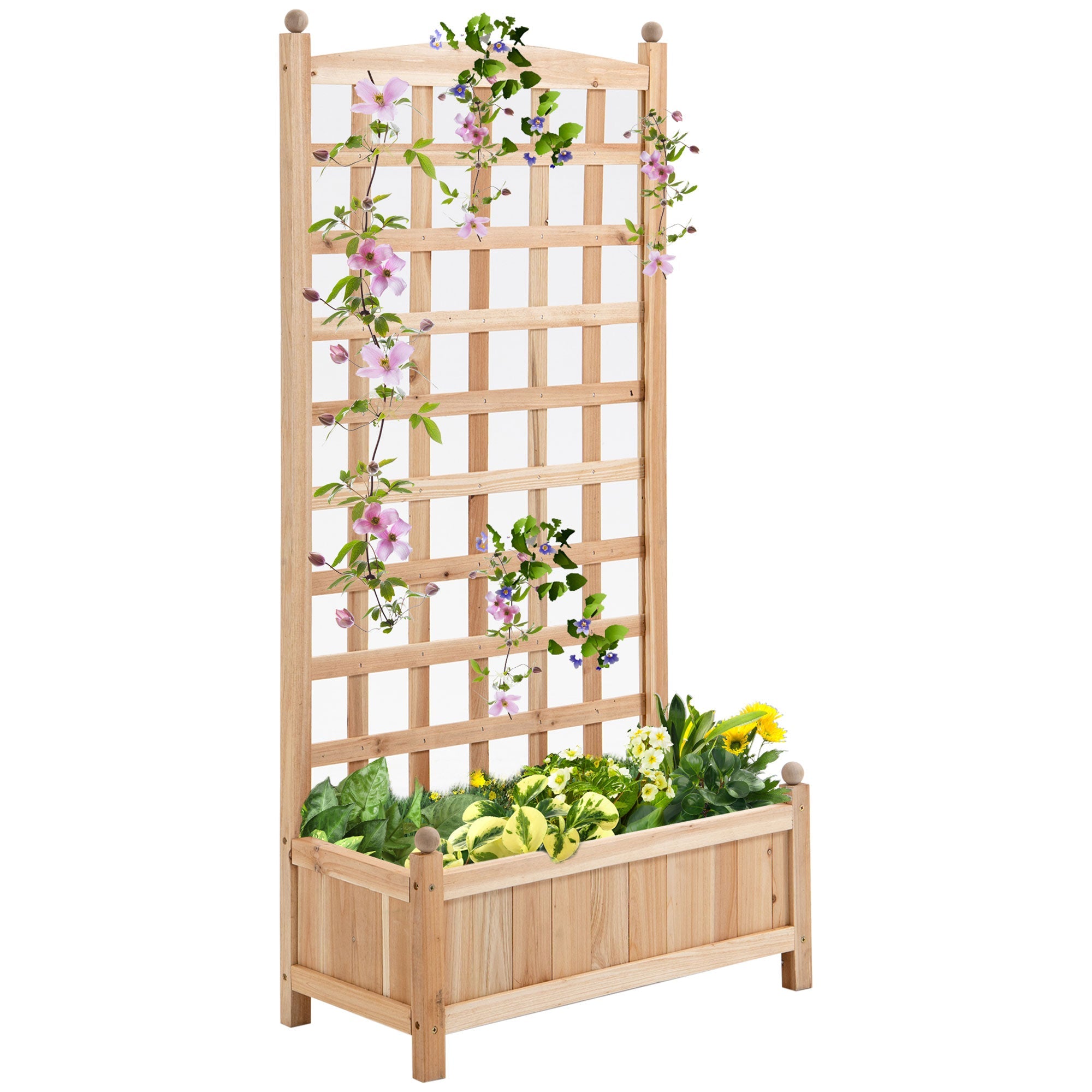 Outsunny 24"x12"x49" Raised Garden Bed: With Trellis, Wooden Design for Veggies & Flowers in Brown